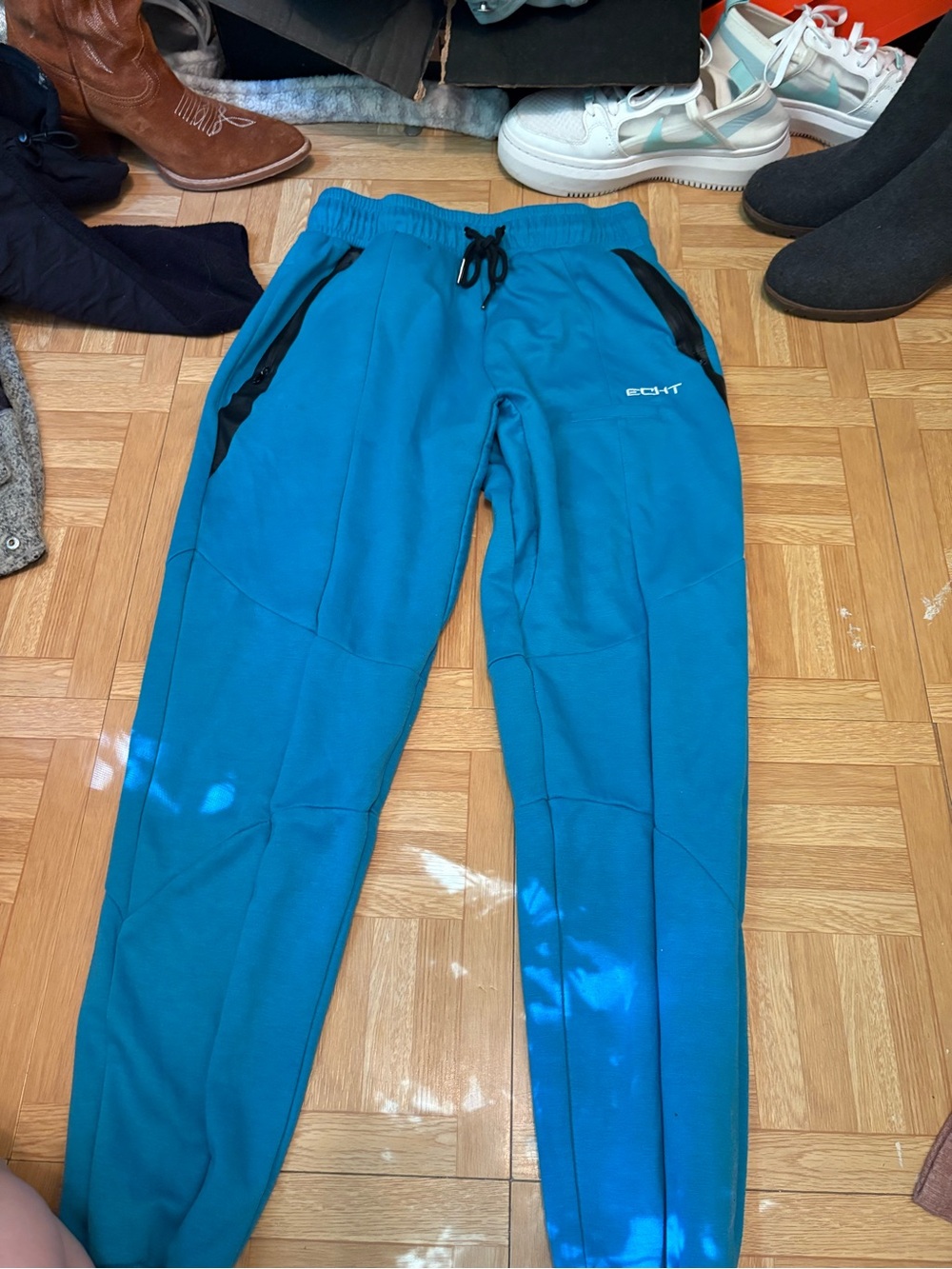ECHT Teal Blue Track Joggers with Black Trim